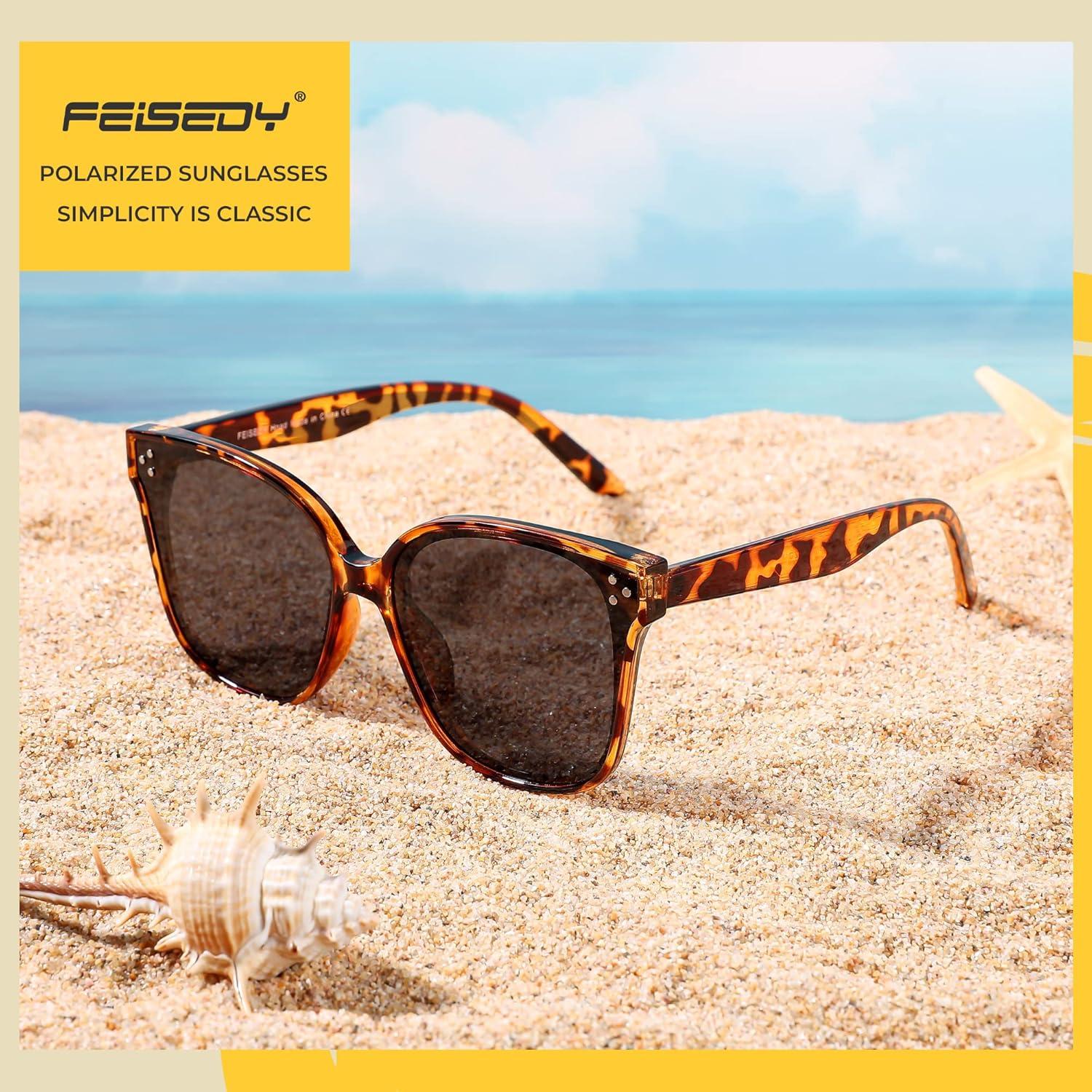 image:imageFEISEDY Oversized Polarized Sunglasses UV400 Protection Square Fashion Sun Glasses for Outdoor amp Daily B2600Leopard Frame Grey Lens