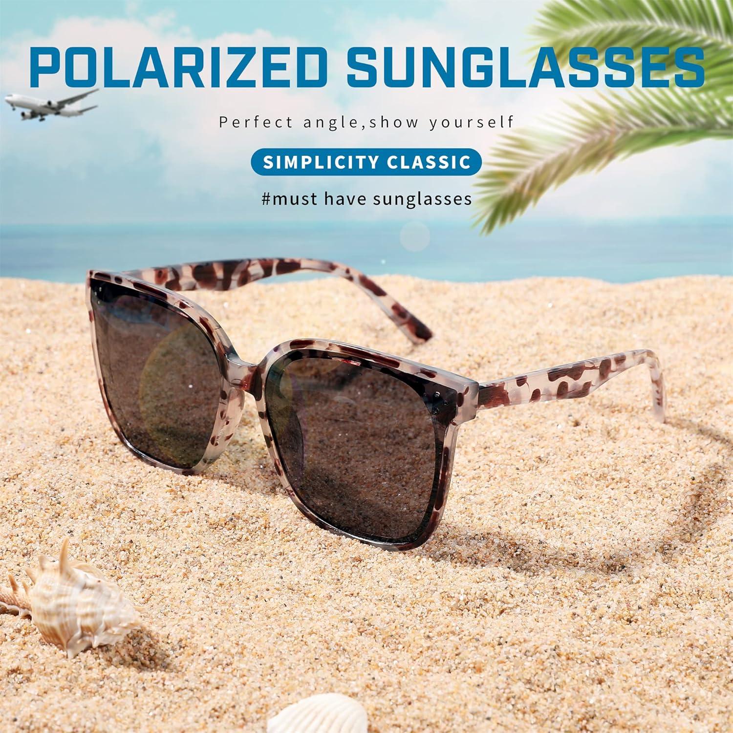 image:imageFEISEDY Oversized Polarized Sunglasses UV400 Protection Square Fashion Sun Glasses for Outdoor amp Daily B2600Marble Frame