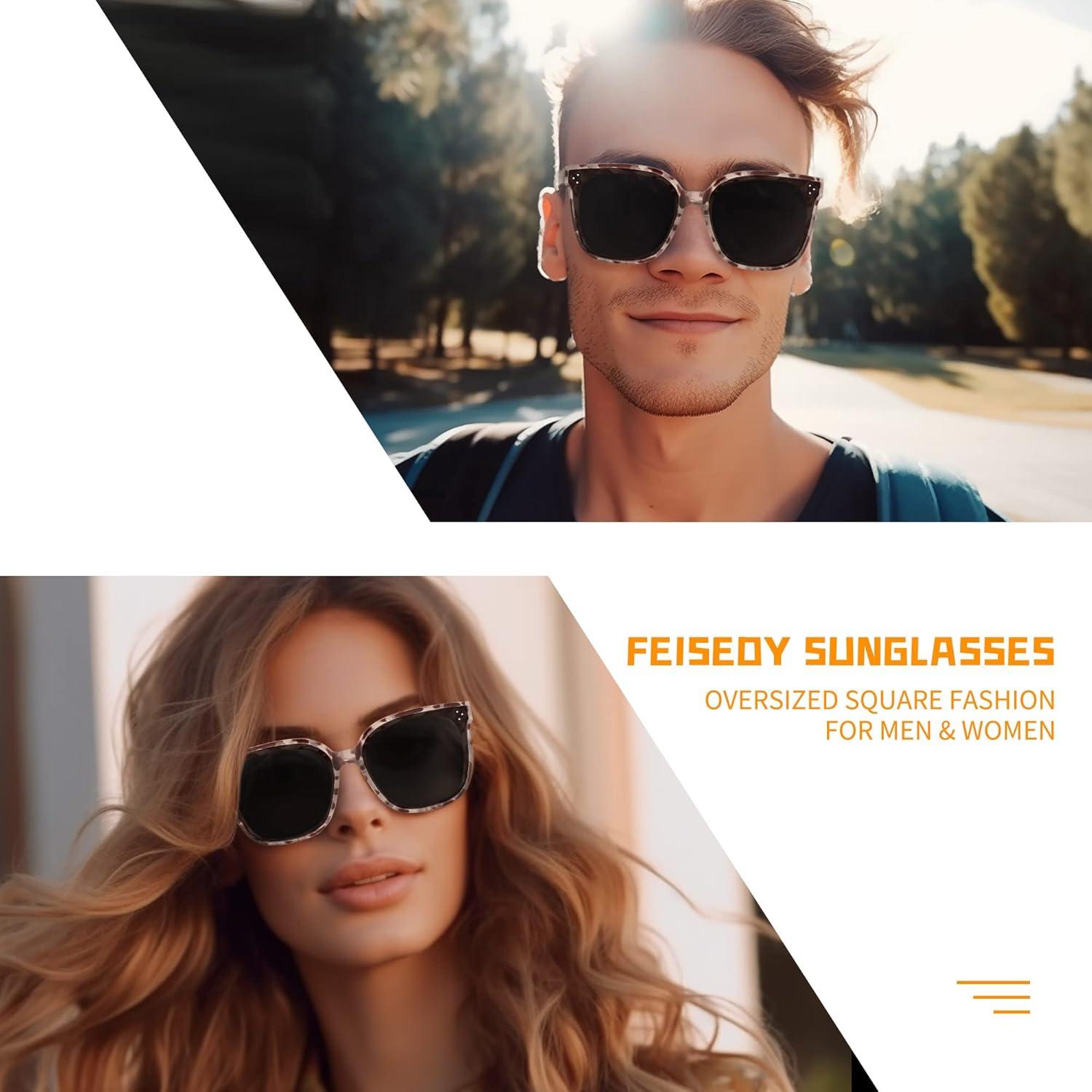 image:imageFEISEDY Oversized Polarized Sunglasses UV400 Protection Square Fashion Sun Glasses for Outdoor amp Daily B2600Marble Frame