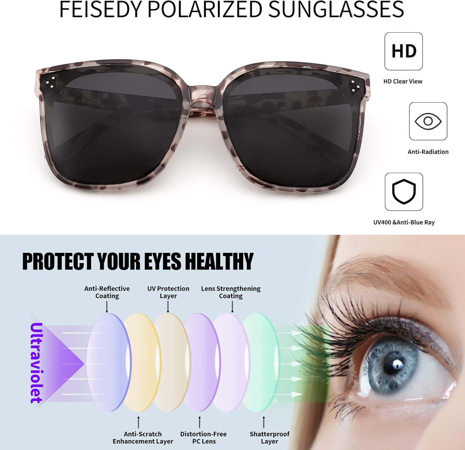 image:imageFEISEDY Oversized Polarized Sunglasses UV400 Protection Square Fashion Sun Glasses for Outdoor amp Daily B2600Marble Frame