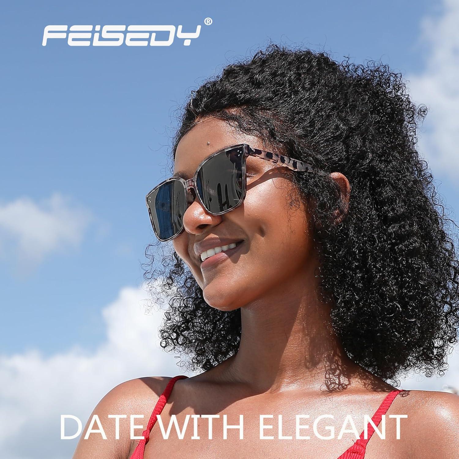image:imageFEISEDY Oversized Polarized Sunglasses UV400 Protection Square Fashion Sun Glasses for Outdoor amp Daily B2600Marble Frame