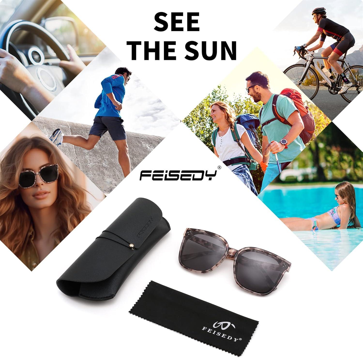 image:imageFEISEDY Oversized Polarized Sunglasses UV400 Protection Square Fashion Sun Glasses for Outdoor amp Daily B2600Marble Frame