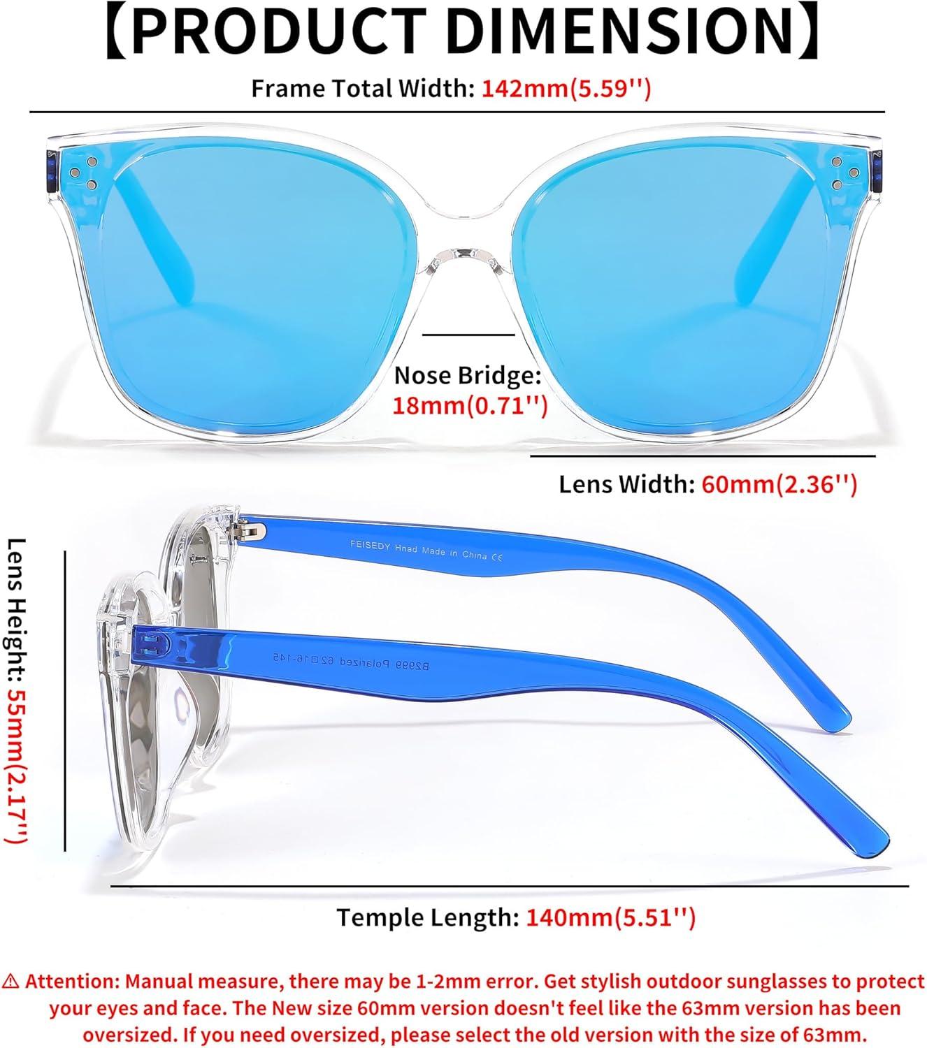 image:imageFEISEDY Oversized Polarized Sunglasses UV400 Protection Square Fashion Sun Glasses for Outdoor amp Daily B2600Transparentblue