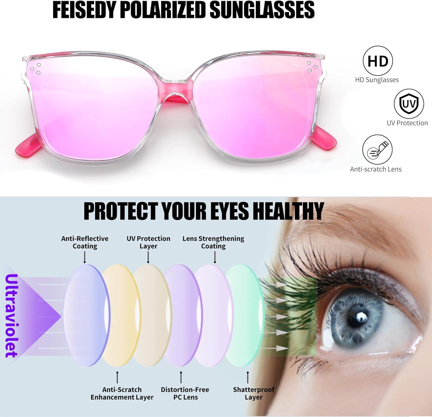 image:imageFEISEDY Oversized Polarized Sunglasses UV400 Protection Square Fashion Sun Glasses for Outdoor amp Daily B2600Transparentpink