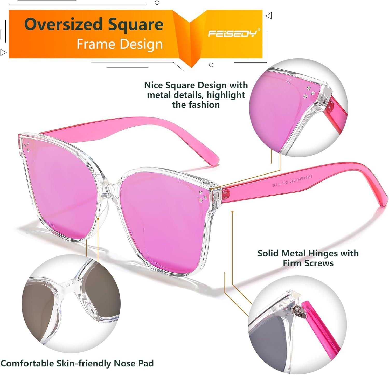image:imageFEISEDY Oversized Polarized Sunglasses UV400 Protection Square Fashion Sun Glasses for Outdoor amp Daily B2600Transparentpink