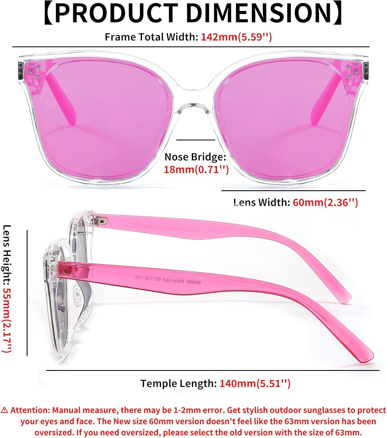 image:imageFEISEDY Oversized Polarized Sunglasses UV400 Protection Square Fashion Sun Glasses for Outdoor amp Daily B2600Transparentpink