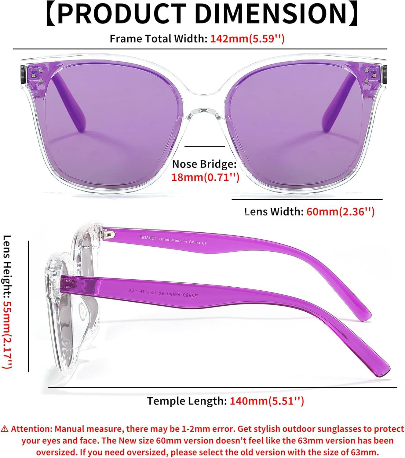 image:imageFEISEDY Oversized Polarized Sunglasses UV400 Protection Square Fashion Sun Glasses for Outdoor amp Daily B2600Transparentpurple