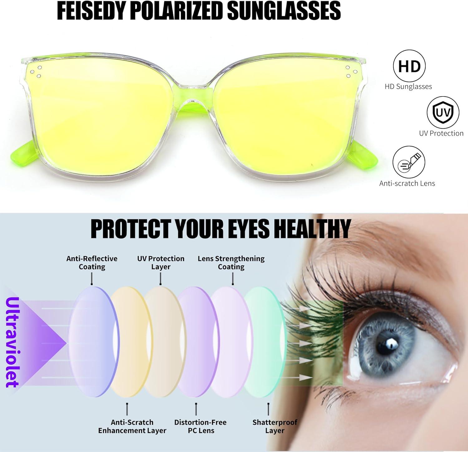 image:imageFEISEDY Oversized Polarized Sunglasses UV400 Protection Square Fashion Sun Glasses for Outdoor amp Daily B2600Transparentyellow