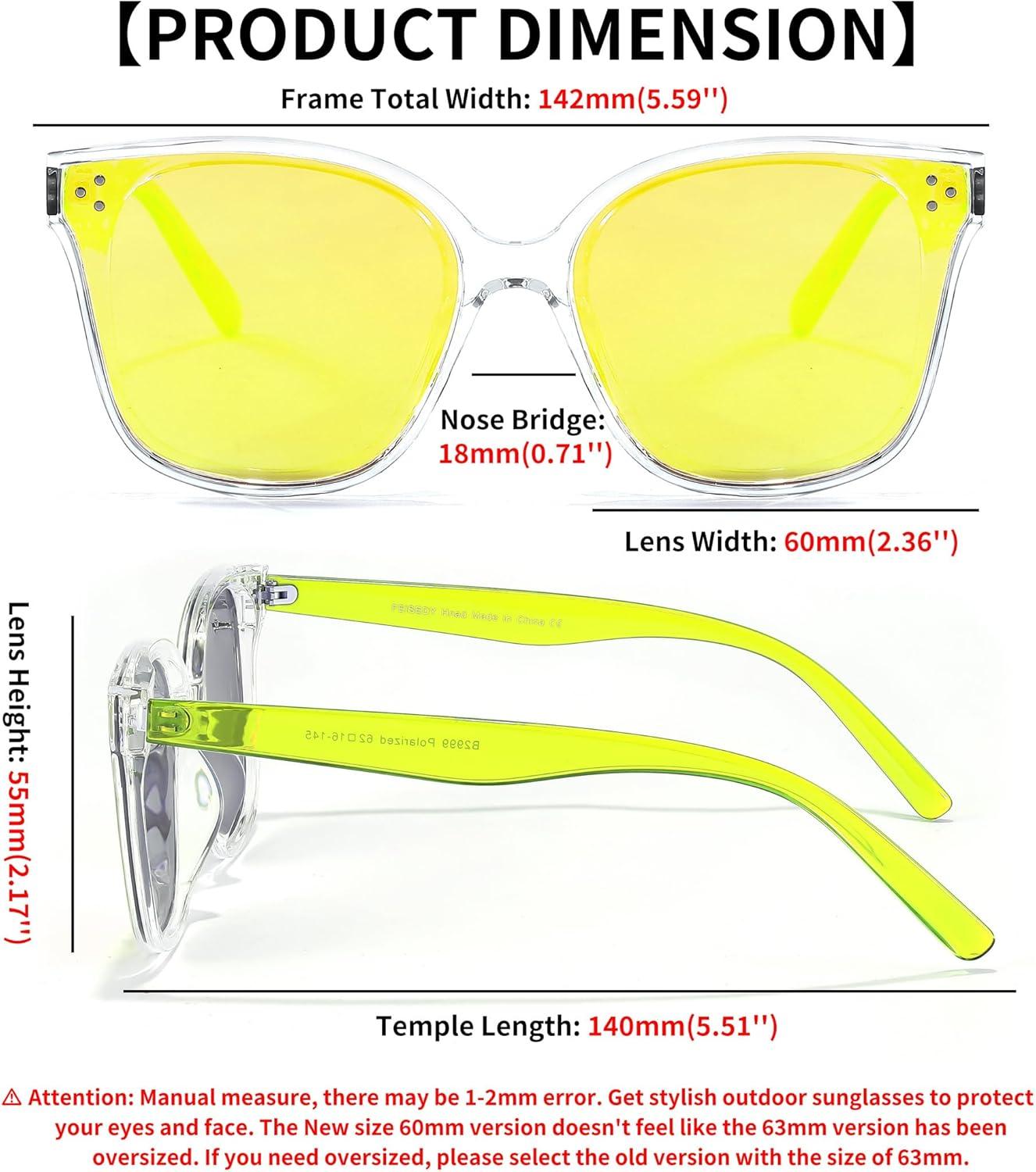 image:imageFEISEDY Oversized Polarized Sunglasses UV400 Protection Square Fashion Sun Glasses for Outdoor amp Daily B2600Transparentyellow