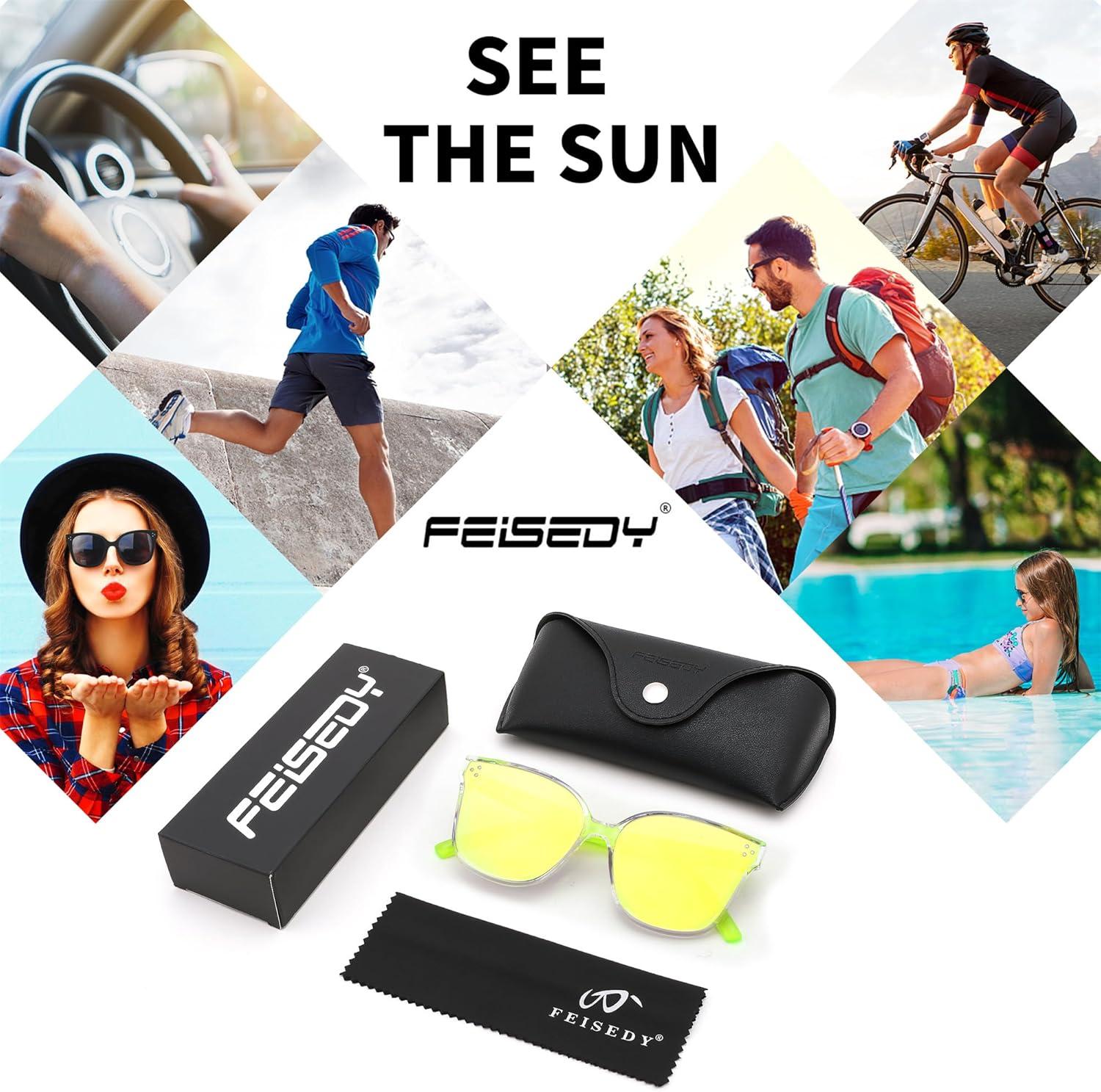 image:imageFEISEDY Oversized Polarized Sunglasses UV400 Protection Square Fashion Sun Glasses for Outdoor amp Daily B2600Transparentyellow