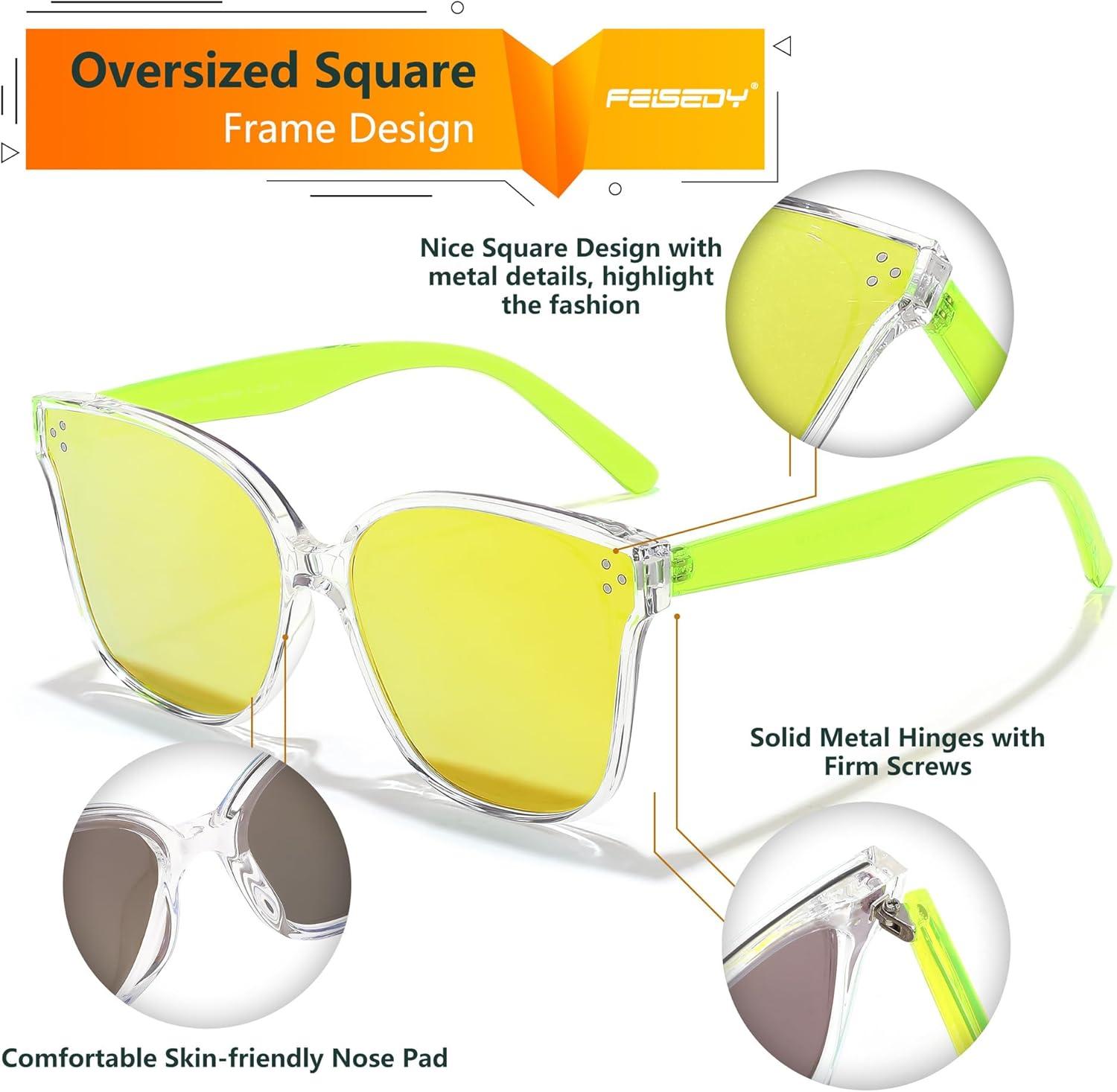 image:imageFEISEDY Oversized Polarized Sunglasses UV400 Protection Square Fashion Sun Glasses for Outdoor amp Daily B2600Transparentyellow