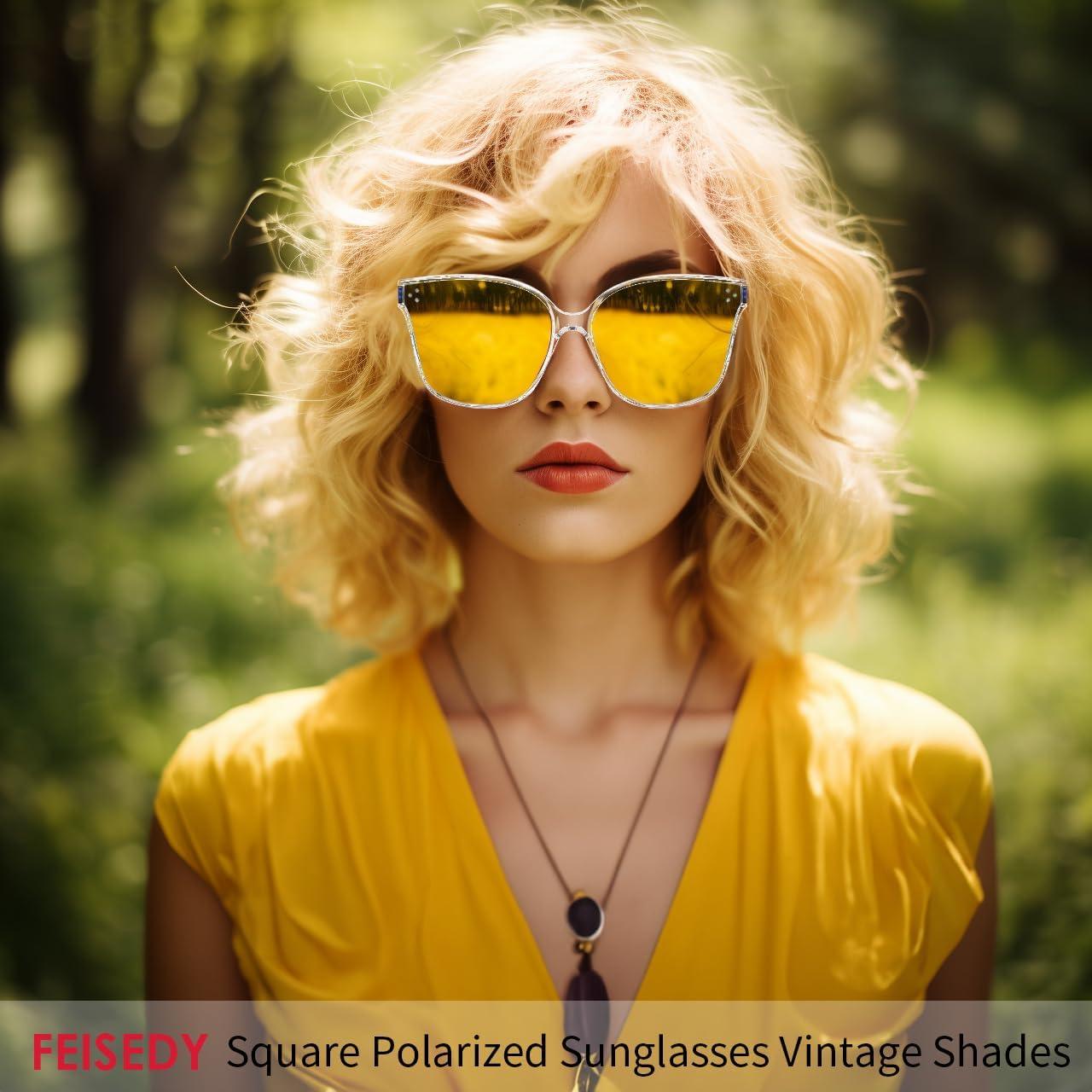 image:imageFEISEDY Oversized Polarized Sunglasses UV400 Protection Square Fashion Sun Glasses for Outdoor amp Daily B2600Transparentyellow
