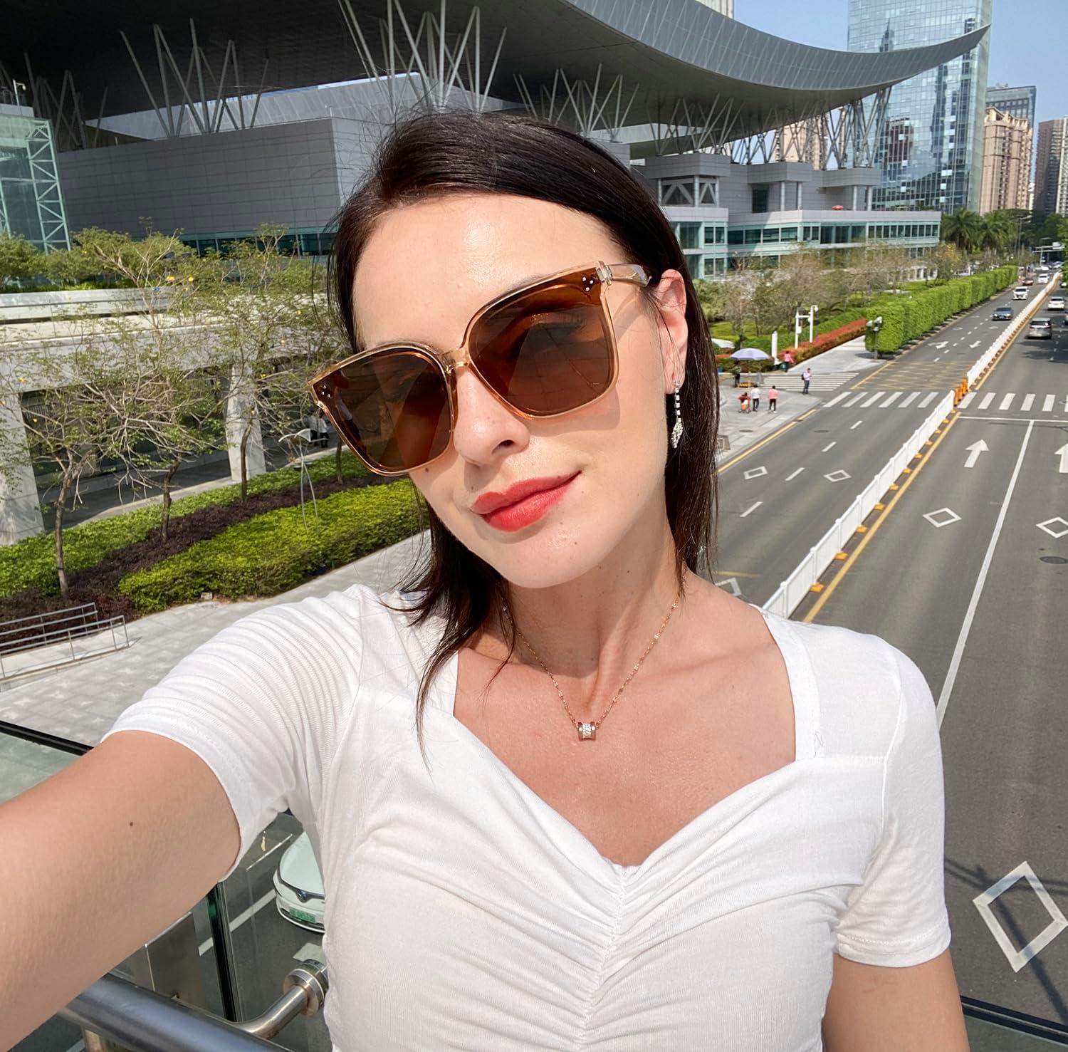 image:imageFEISEDY Oversized Polarized Sunglasses UV400 Protection Square Fashion Sun Glasses for Outdoor amp Daily B2600Z2pack Obsidian Champagne Crystal