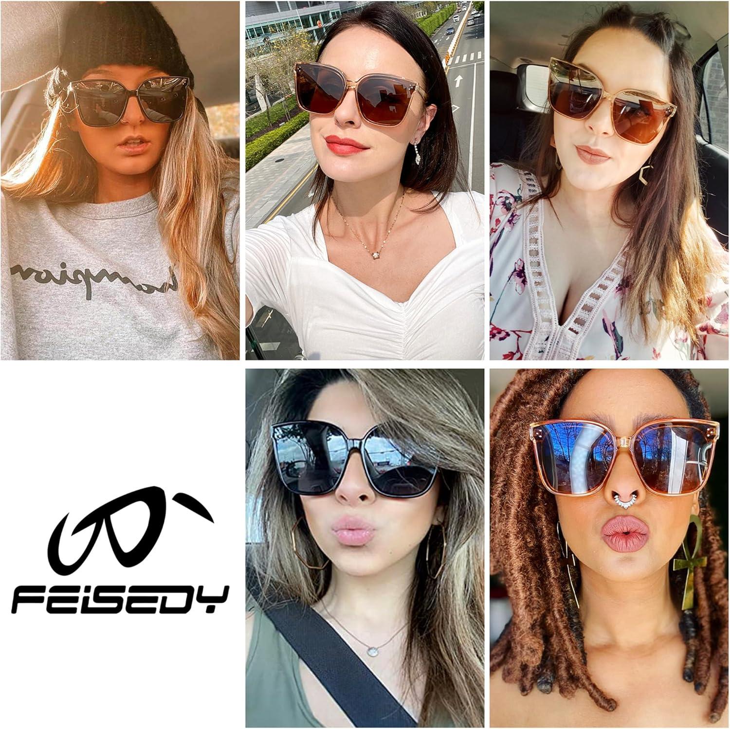 image:imageFEISEDY Oversized Polarized Sunglasses UV400 Protection Square Fashion Sun Glasses for Outdoor amp Daily B2600Z2pack Obsidian Champagne Crystal