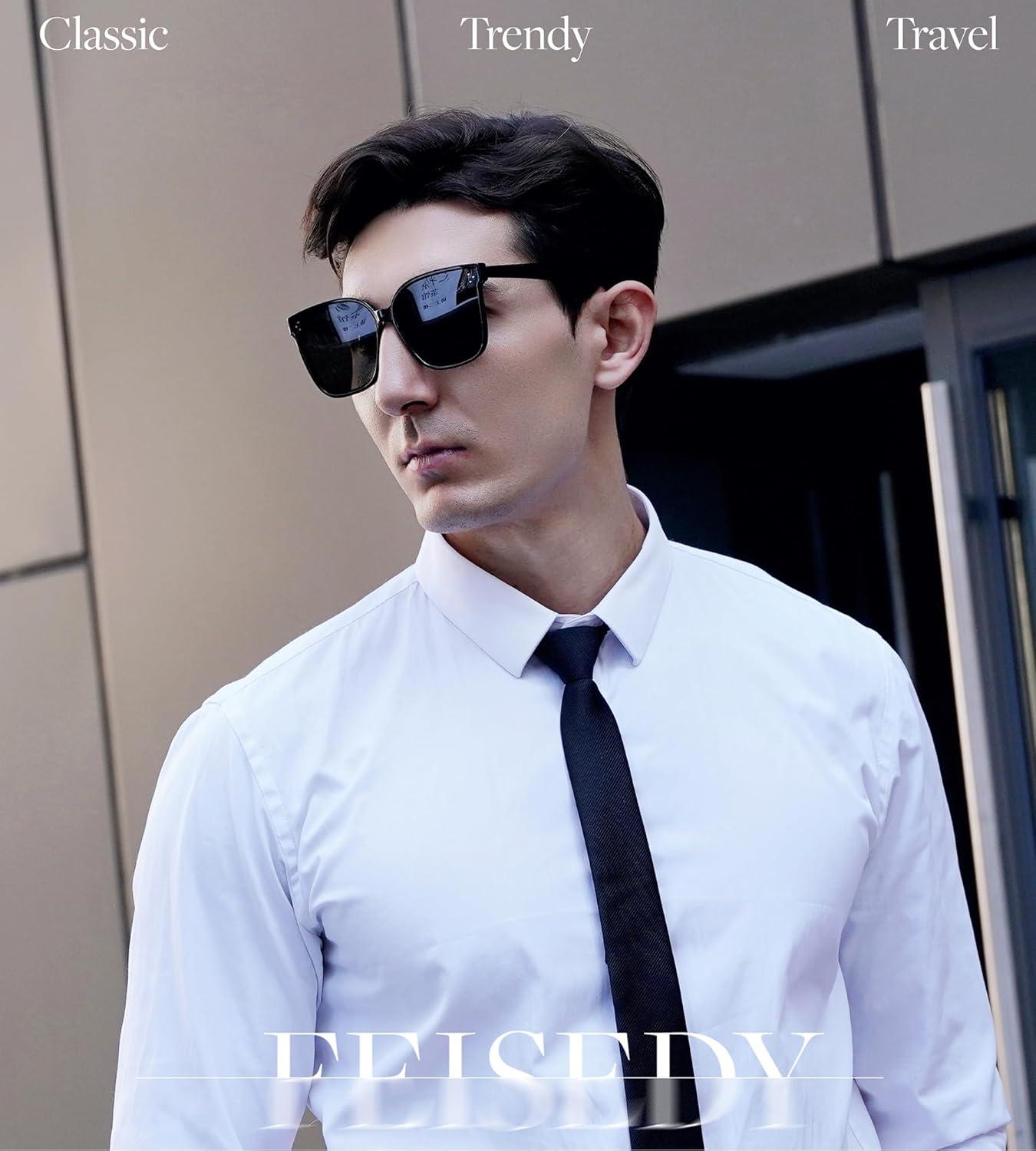 image:imageFEISEDY Oversized Polarized Sunglasses UV400 Protection Square Fashion Sun Glasses for Outdoor amp Daily B2600Z2pack Obsidian Champagne Crystal