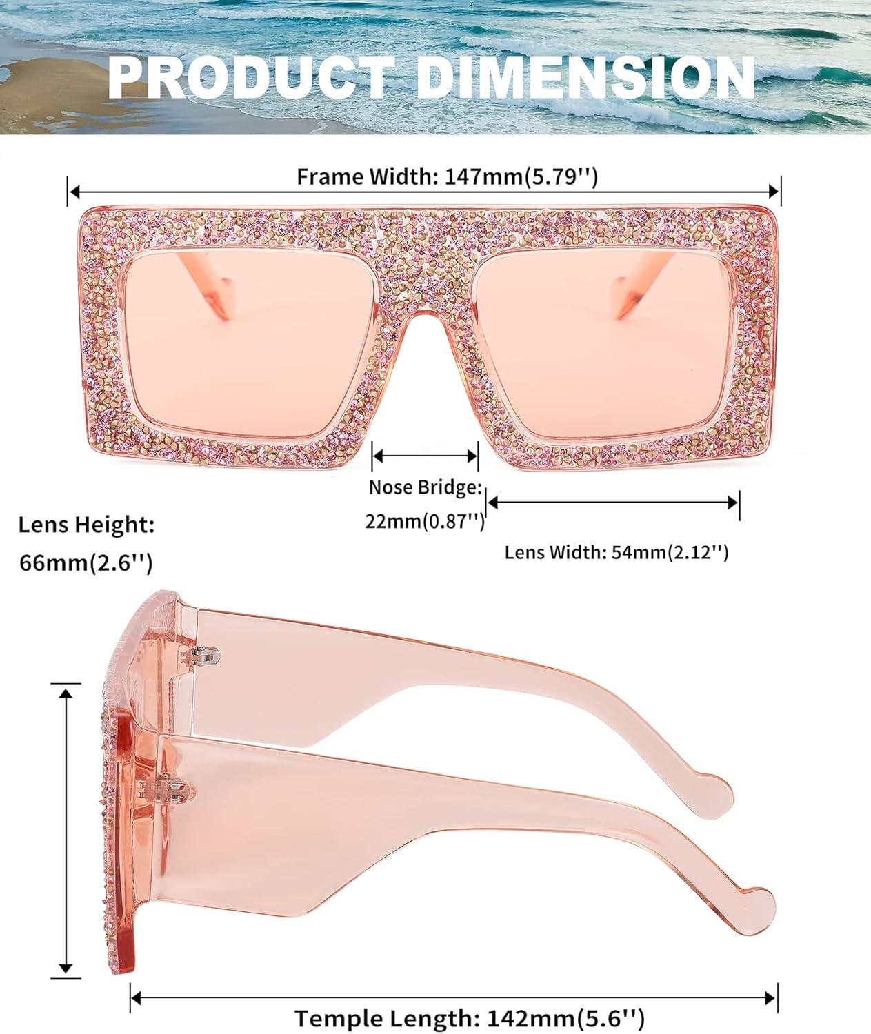 image:imageFEISEDY Square Thick Frame Sparkling Bling Rhinestone Crystal Sunglasses For Women B4038Champagne