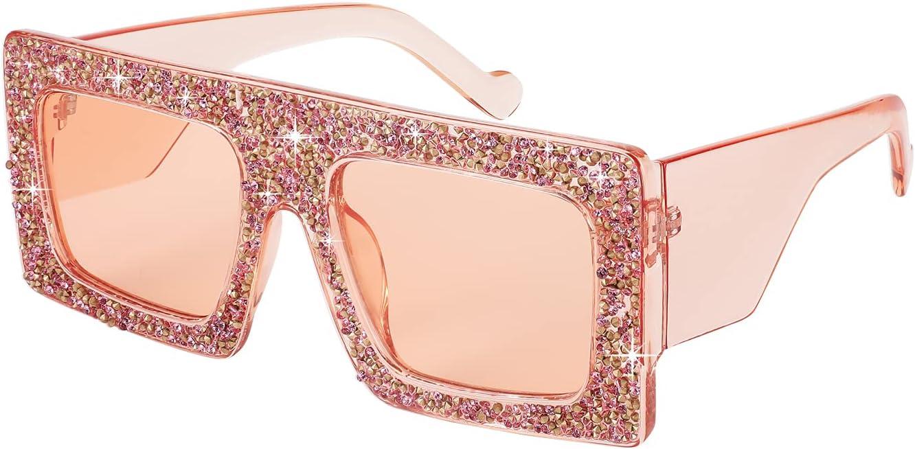 image:imageFEISEDY Square Thick Frame Sparkling Bling Rhinestone Crystal Sunglasses For Women B4038Champagne