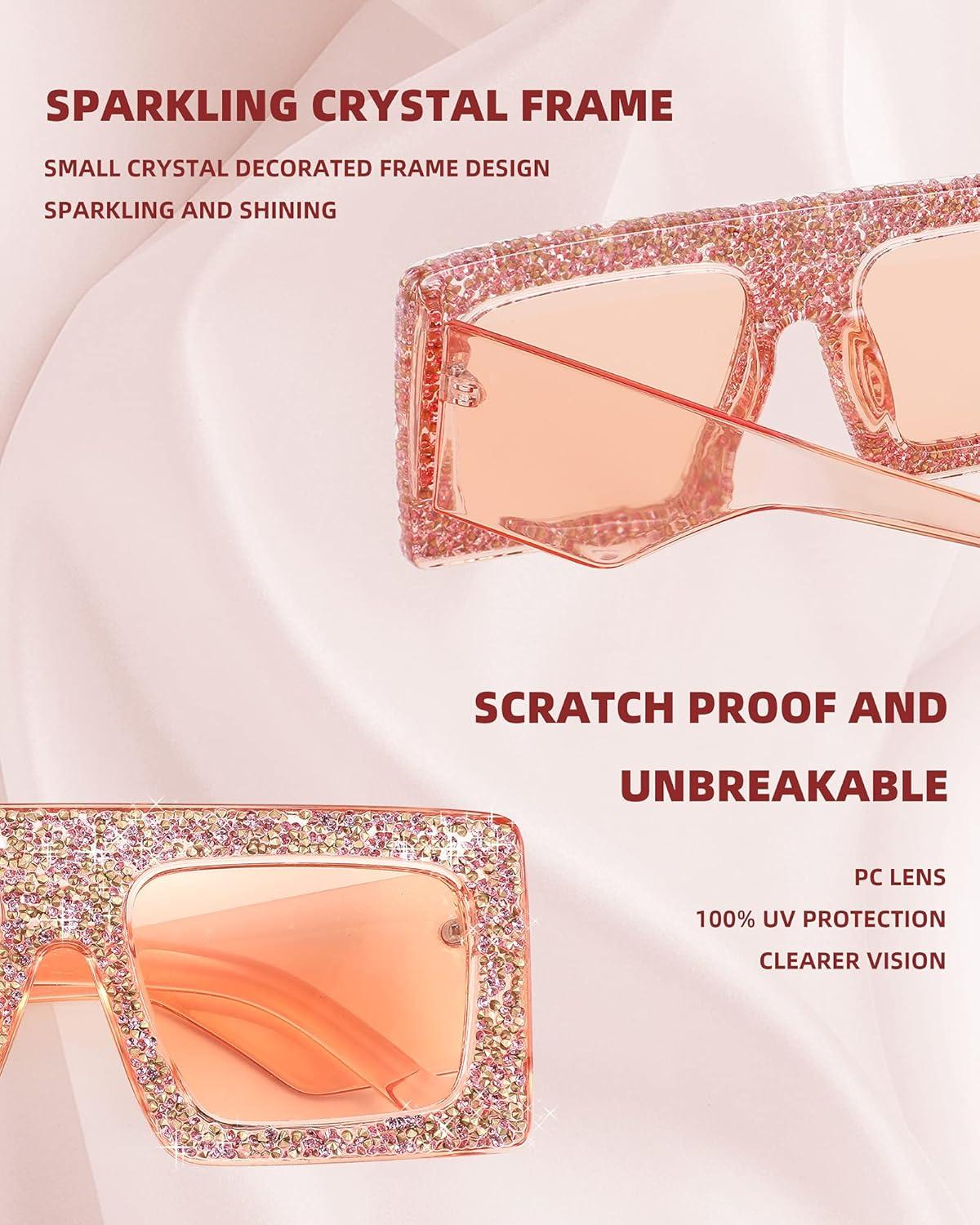 image:imageFEISEDY Square Thick Frame Sparkling Bling Rhinestone Crystal Sunglasses For Women B4038Champagne
