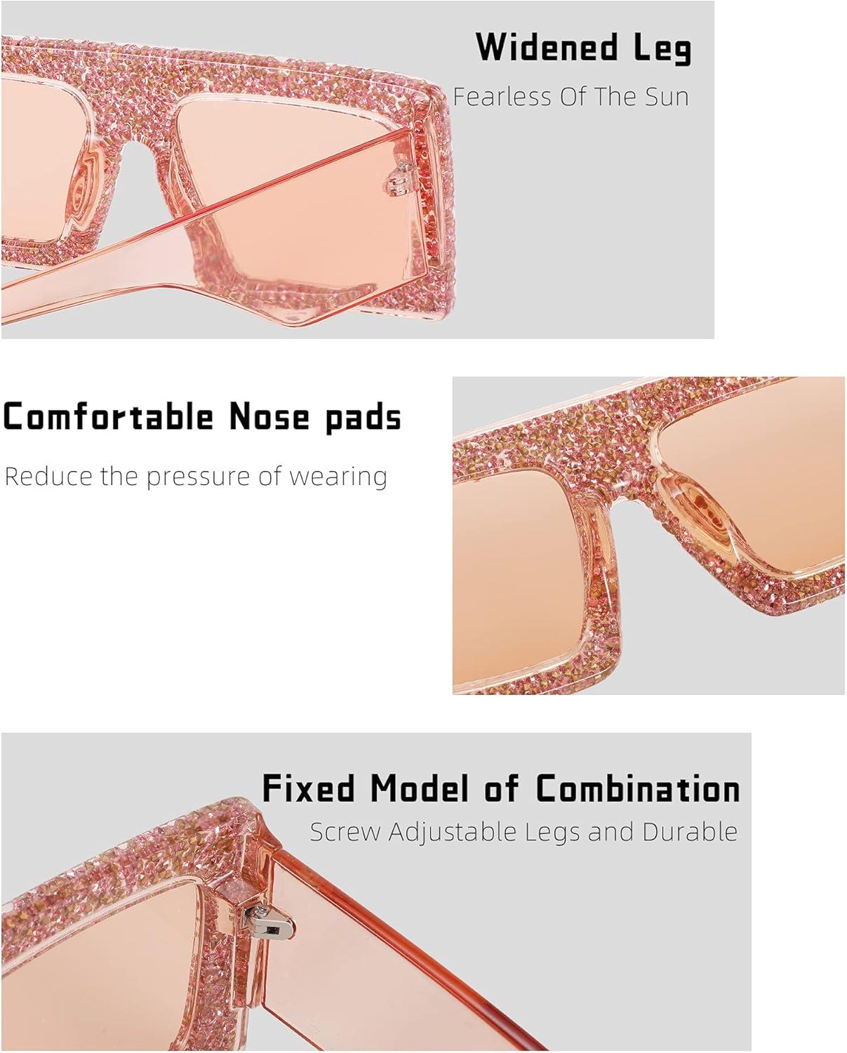 image:imageFEISEDY Square Thick Frame Sparkling Bling Rhinestone Crystal Sunglasses For Women B4038Champagne