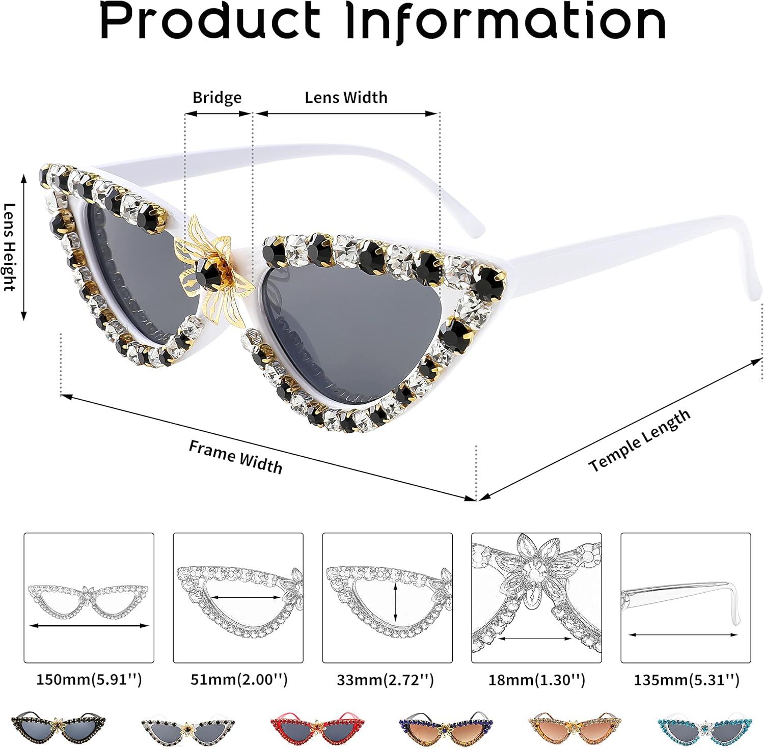 image:imageFEISEDY Women Sparkling Crystal Cat Eye Sunglasses Vintage Retro Cateye Rhinestone Disco Shades B2887006 White Whiteblack Crystal