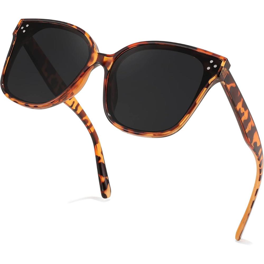 image:imageFEISEDY Oversized Polarized Sunglasses UV400 Protection Square Fashion Sun Glasses for Outdoor amp Daily B2600Leopard Frame Grey Lens
