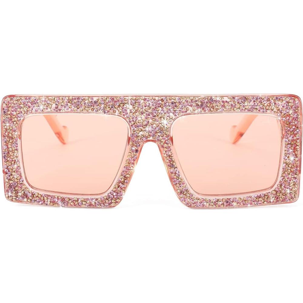 image:imageFEISEDY Square Thick Frame Sparkling Bling Rhinestone Crystal Sunglasses For Women B4038Champagne