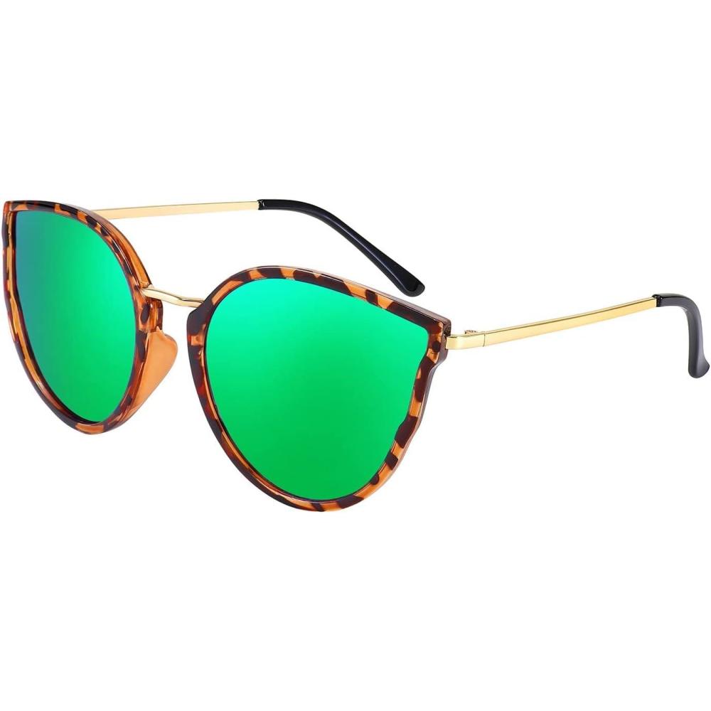 image:imageFEISEDY Vintage Polarized Cat Eye Sunglasses for Women Oversized Round Sunglasses Anti Glare B7000Leopard