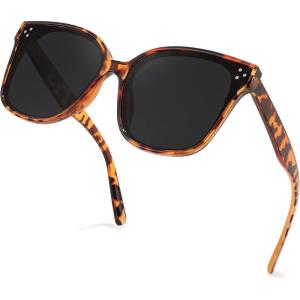 FEISEDY Oversized Polarized Sunglasses – UV400 Protection, Square Fashion Sun Glasses for Outdoor & Daily B2600(Leopard Frame Grey Lens)