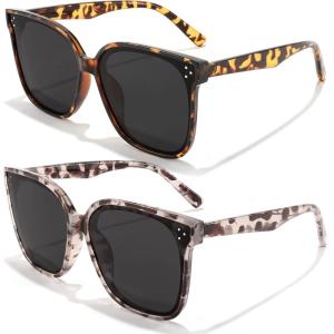 FEISEDY Oversized Polarized Sunglasses – UV400 Protection, Square Fashion Sun Glasses for Outdoor & Daily B2600(Z2pack Camouflage Frame+ Marble Frame)