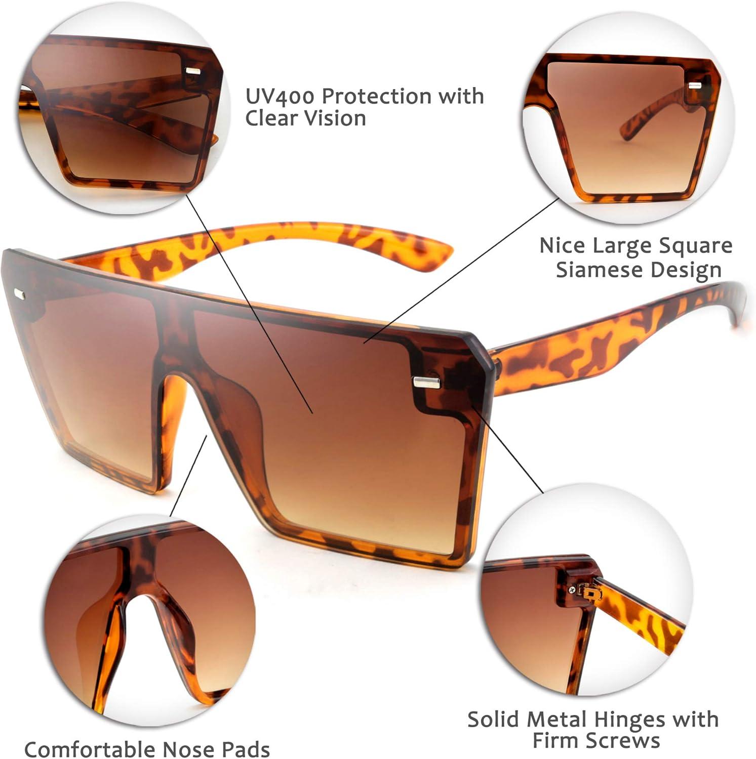 image:imageFEISEDY Fashion Oversized Rimless Square Sunglasses Women Men Retro Big Flat Top Shield Shades B2636Leopard