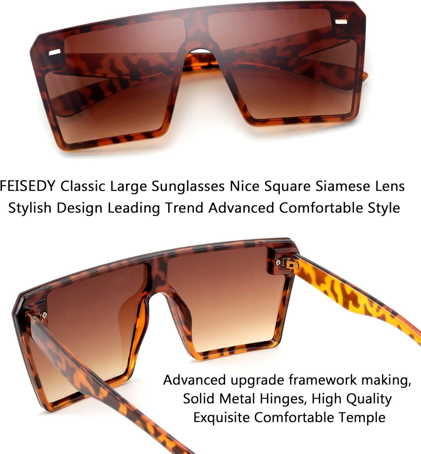 image:imageFEISEDY Fashion Oversized Rimless Square Sunglasses Women Men Retro Big Flat Top Shield Shades B2636Leopard