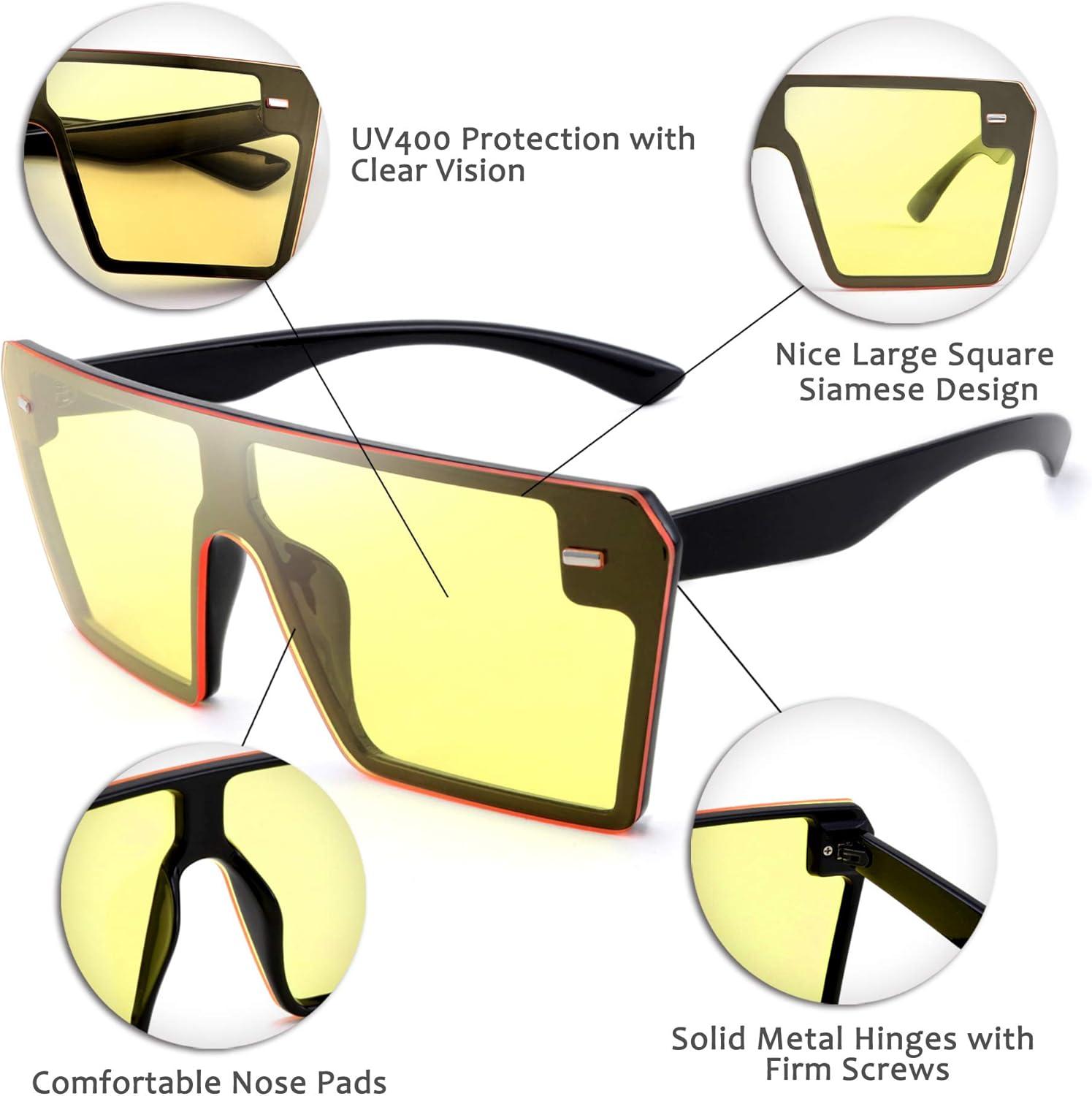 image:imageFEISEDY Fashion Oversized Rimless Square Sunglasses Women Men Retro Big Flat Top Shield Shades B2636Yellow