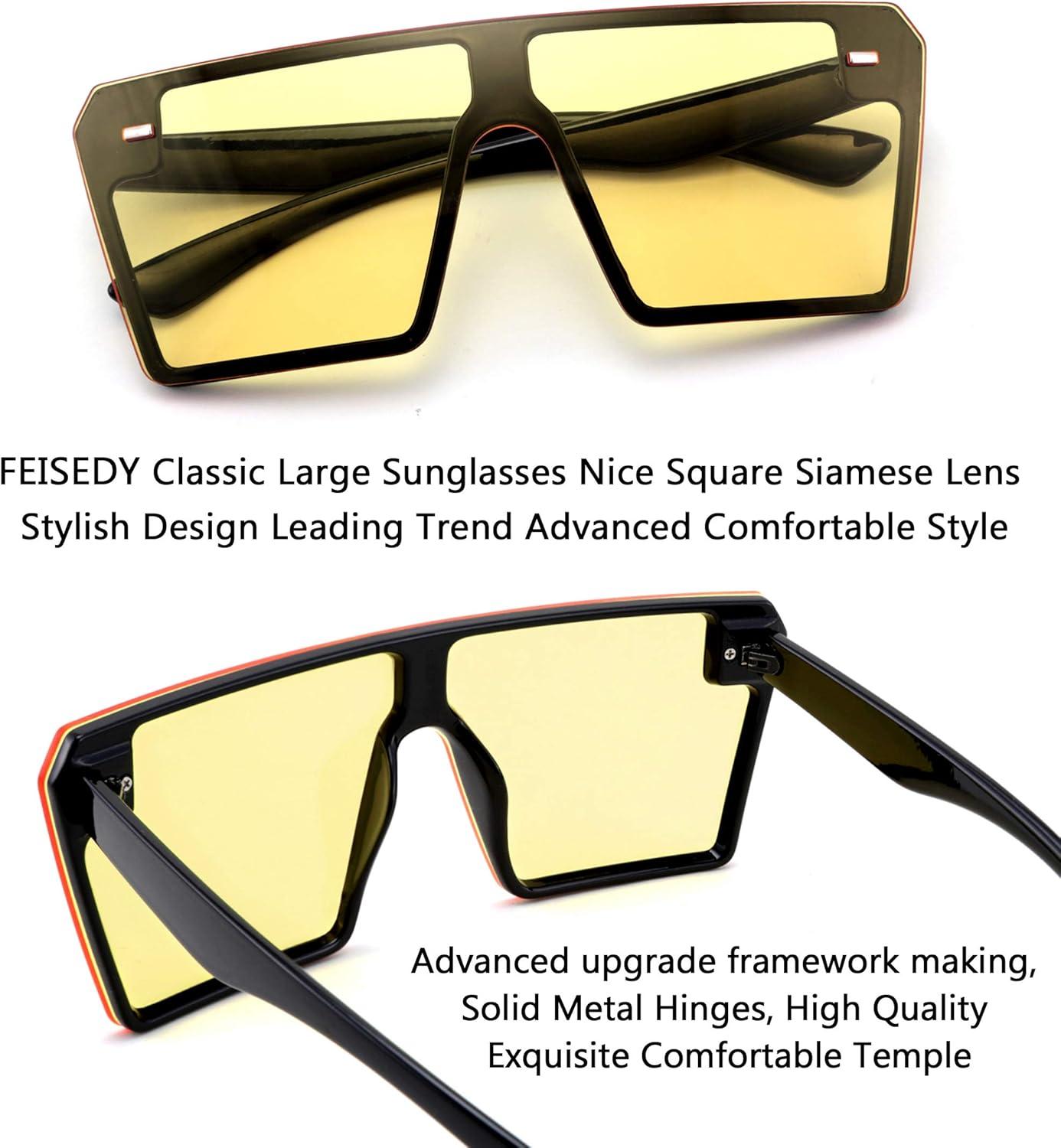image:imageFEISEDY Fashion Oversized Rimless Square Sunglasses Women Men Retro Big Flat Top Shield Shades B2636Yellow
