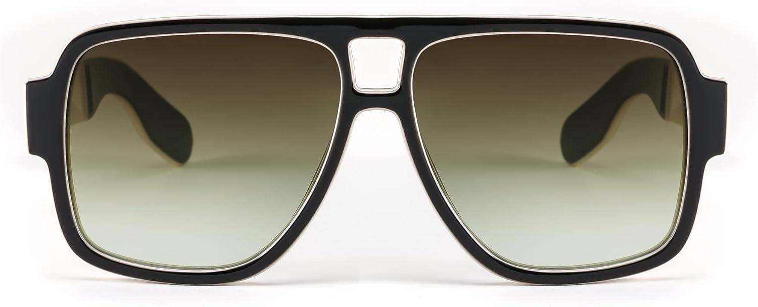 image:imageFEISEDY Retro 70s Oversized Pilot Sunglasses Women Men Plastic Vintage Square Frame B2954Black White