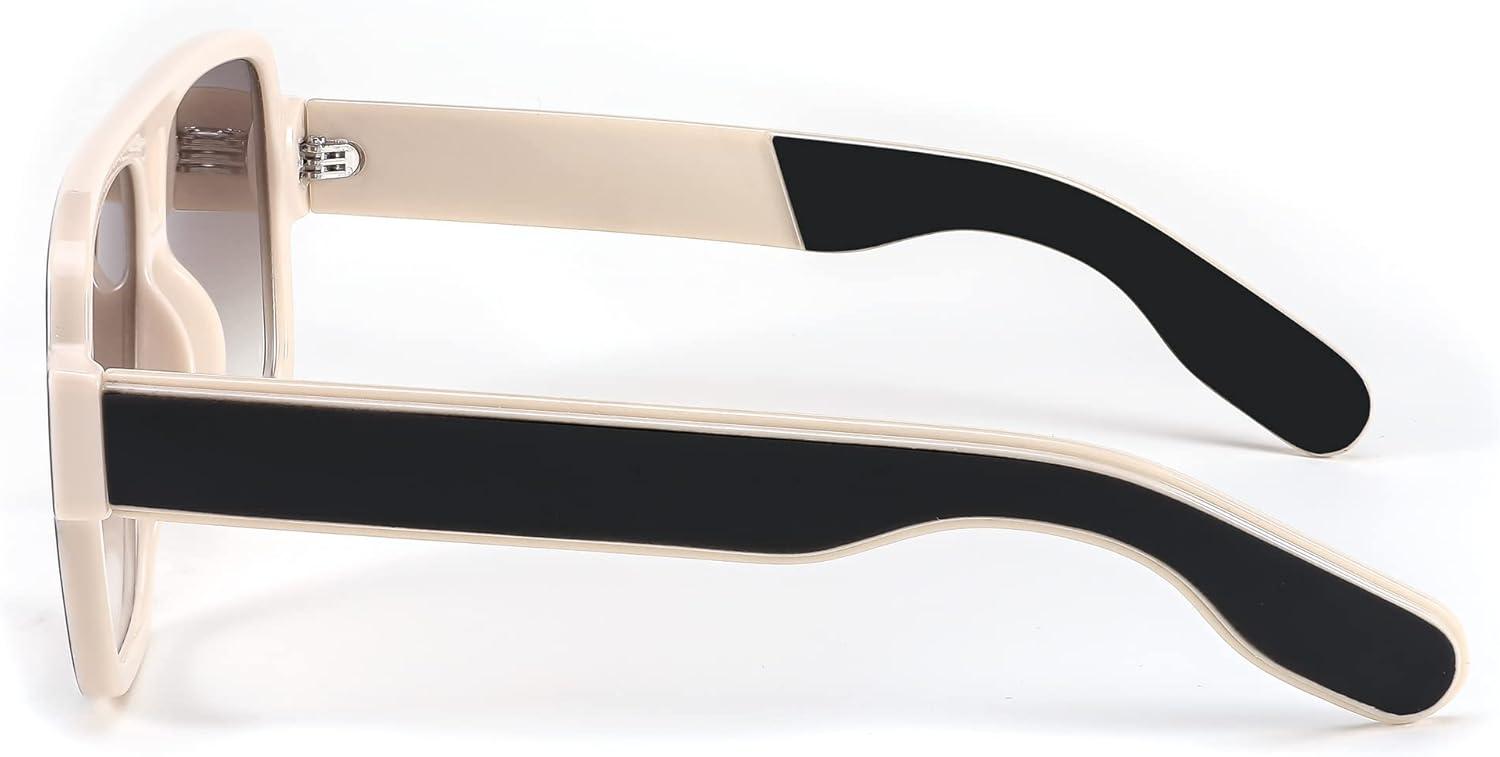 image:imageFEISEDY Retro 70s Oversized Pilot Sunglasses Women Men Plastic Vintage Square Frame B2954Black White