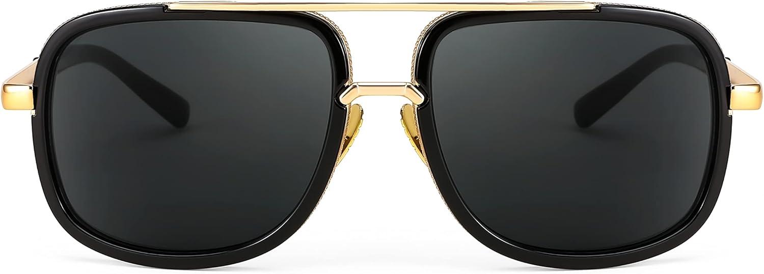 image:imageFEISEDY Retro Trendy Aviator Sunglasses Women Men Classic Vintage Square Sunglasses 70s Large Metal Shades B2321001 Gold FrameGray Lens