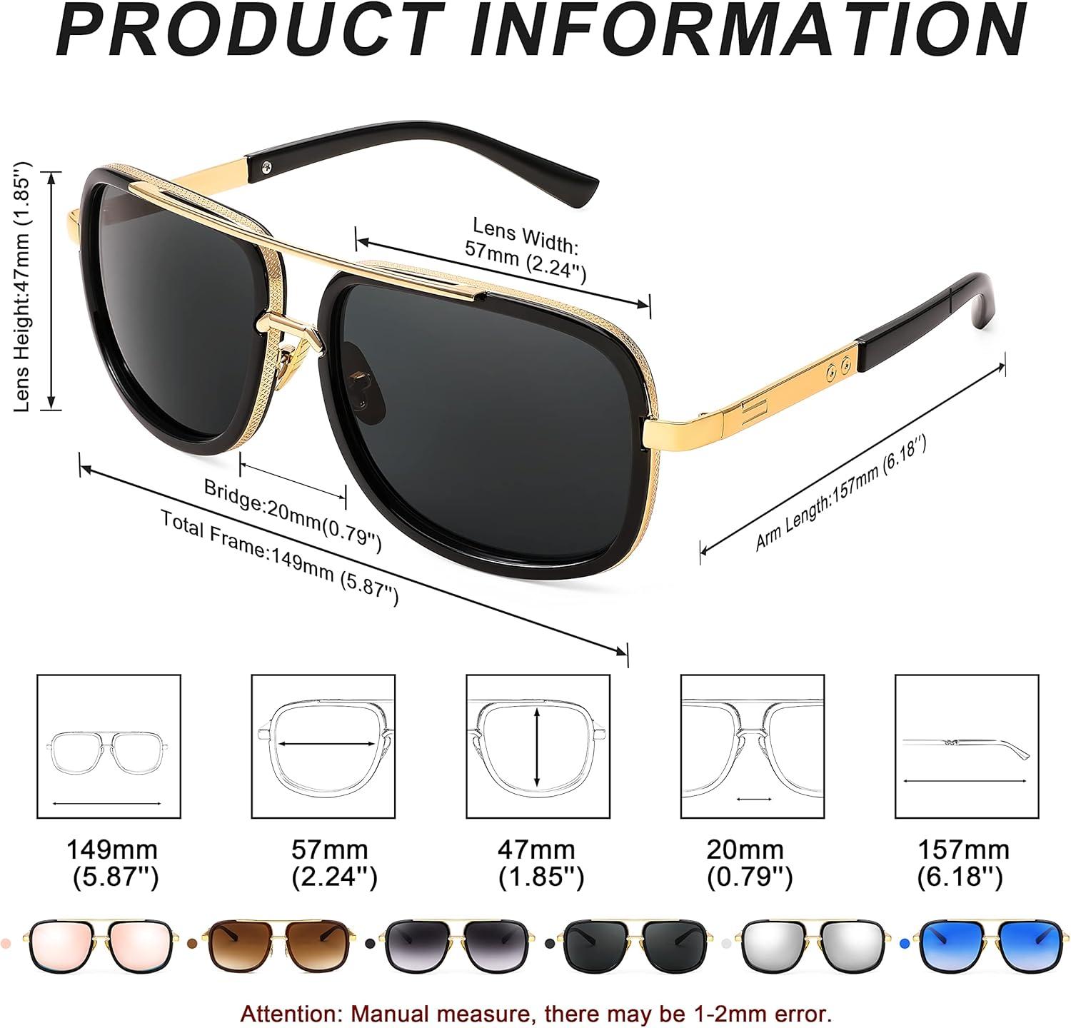 image:imageFEISEDY Retro Trendy Aviator Sunglasses Women Men Classic Vintage Square Sunglasses 70s Large Metal Shades B2321001 Gold FrameGray Lens