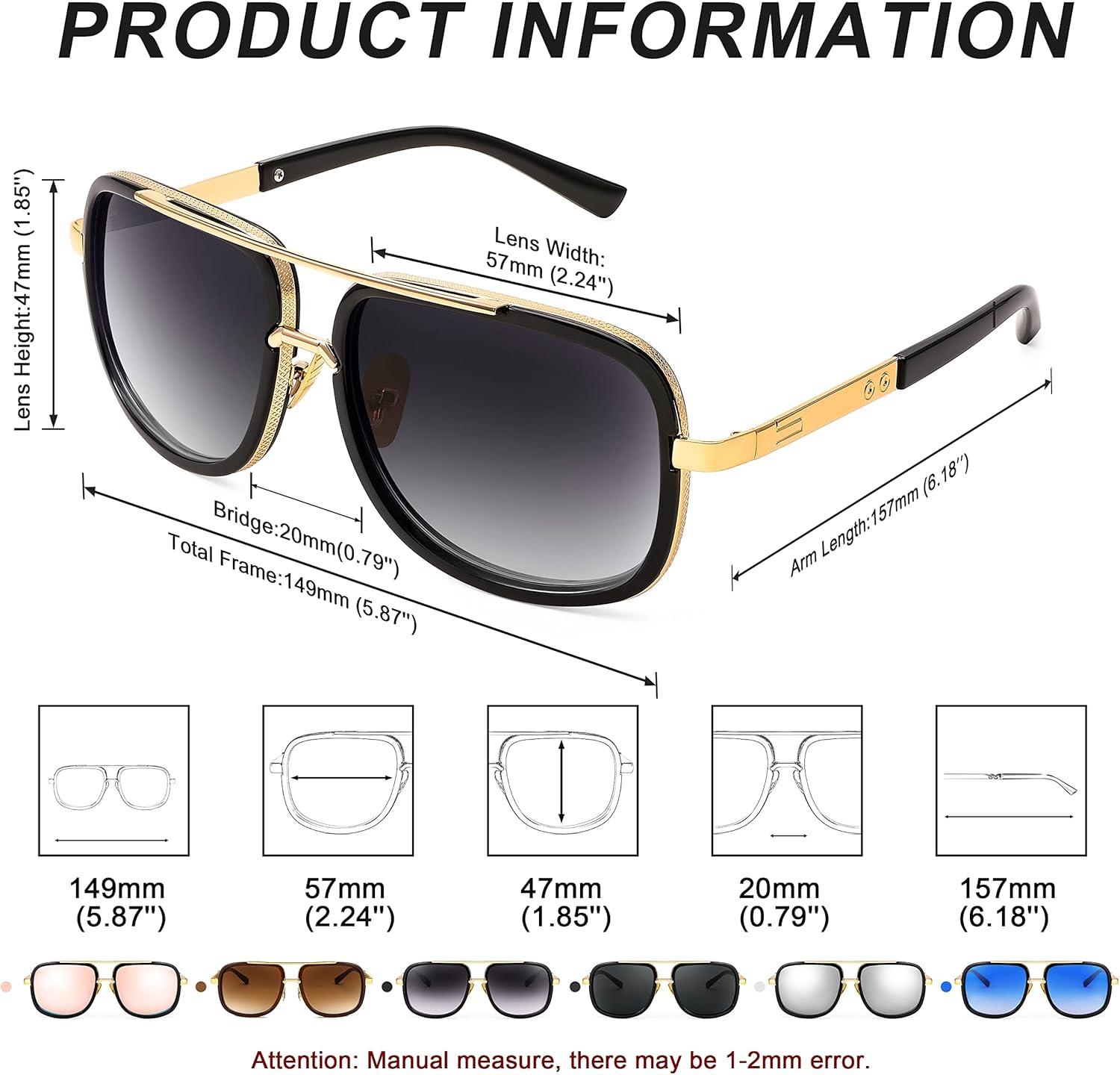 image:imageFEISEDY Retro Trendy Aviator Sunglasses Women Men Classic Vintage Square Sunglasses 70s Large Metal Shades B2321002 Gold FrameGradient Gray Lens