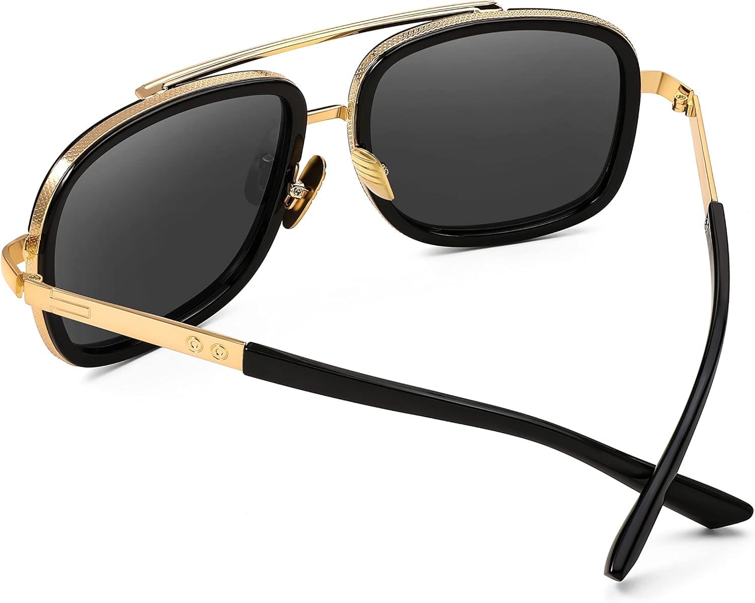 image:imageFEISEDY Retro Trendy Aviator Sunglasses Women Men Classic Vintage Square Sunglasses 70s Large Metal Shades B2321003 Gold FrameWhite Mirrored Lens