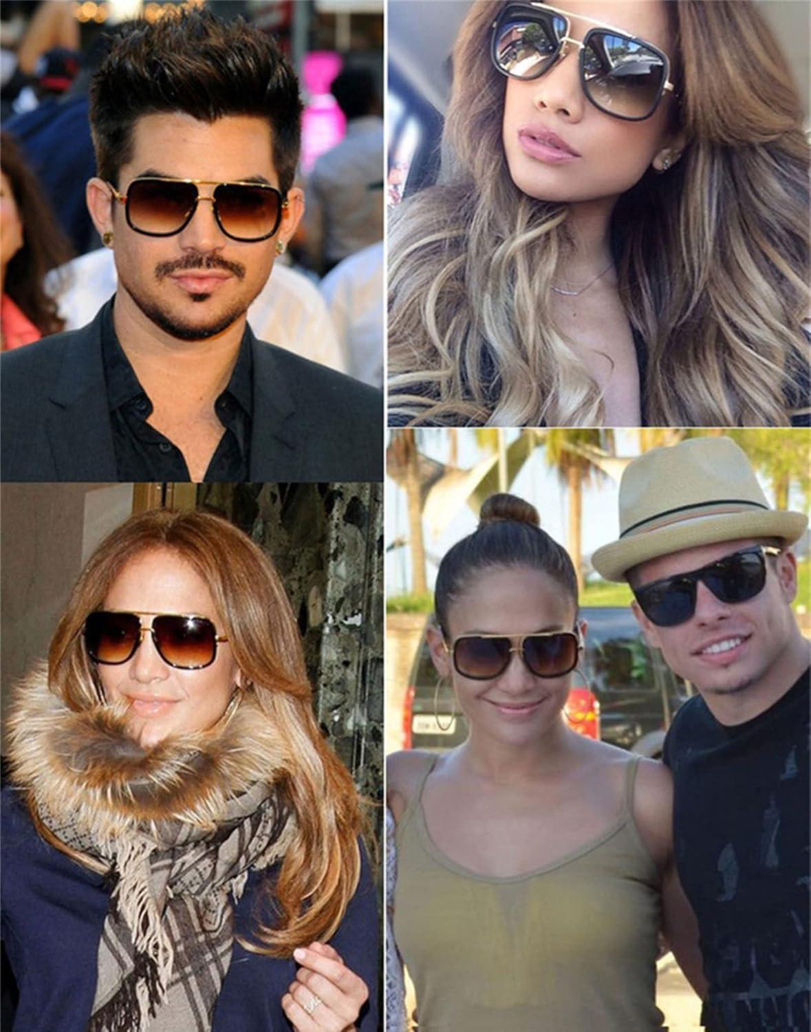 image:imageFEISEDY Retro Trendy Aviator Sunglasses Women Men Classic Vintage Square Sunglasses 70s Large Metal Shades B2321004 Gold FrameGradient Brown Lens
