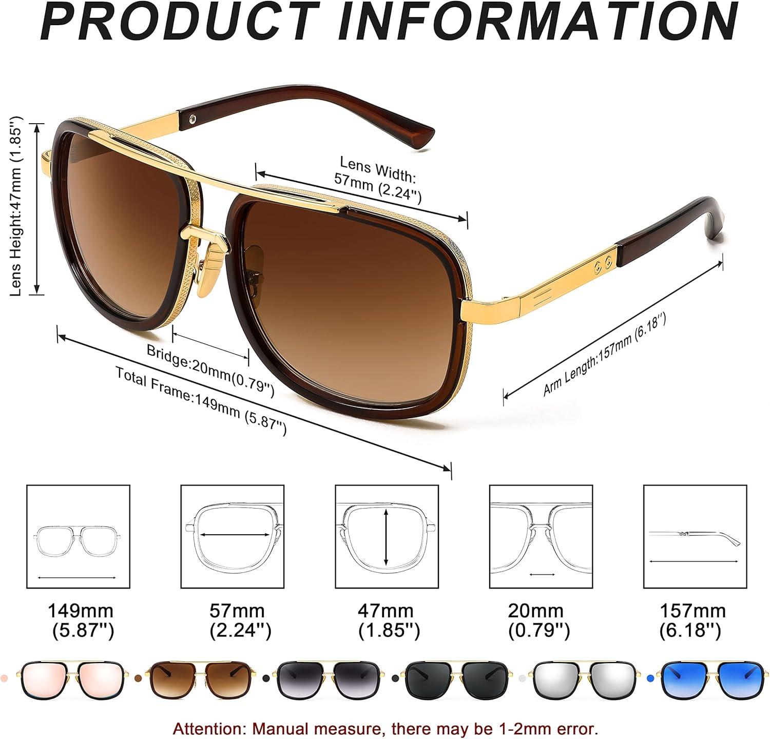 image:imageFEISEDY Retro Trendy Aviator Sunglasses Women Men Classic Vintage Square Sunglasses 70s Large Metal Shades B2321004 Gold FrameGradient Brown Lens