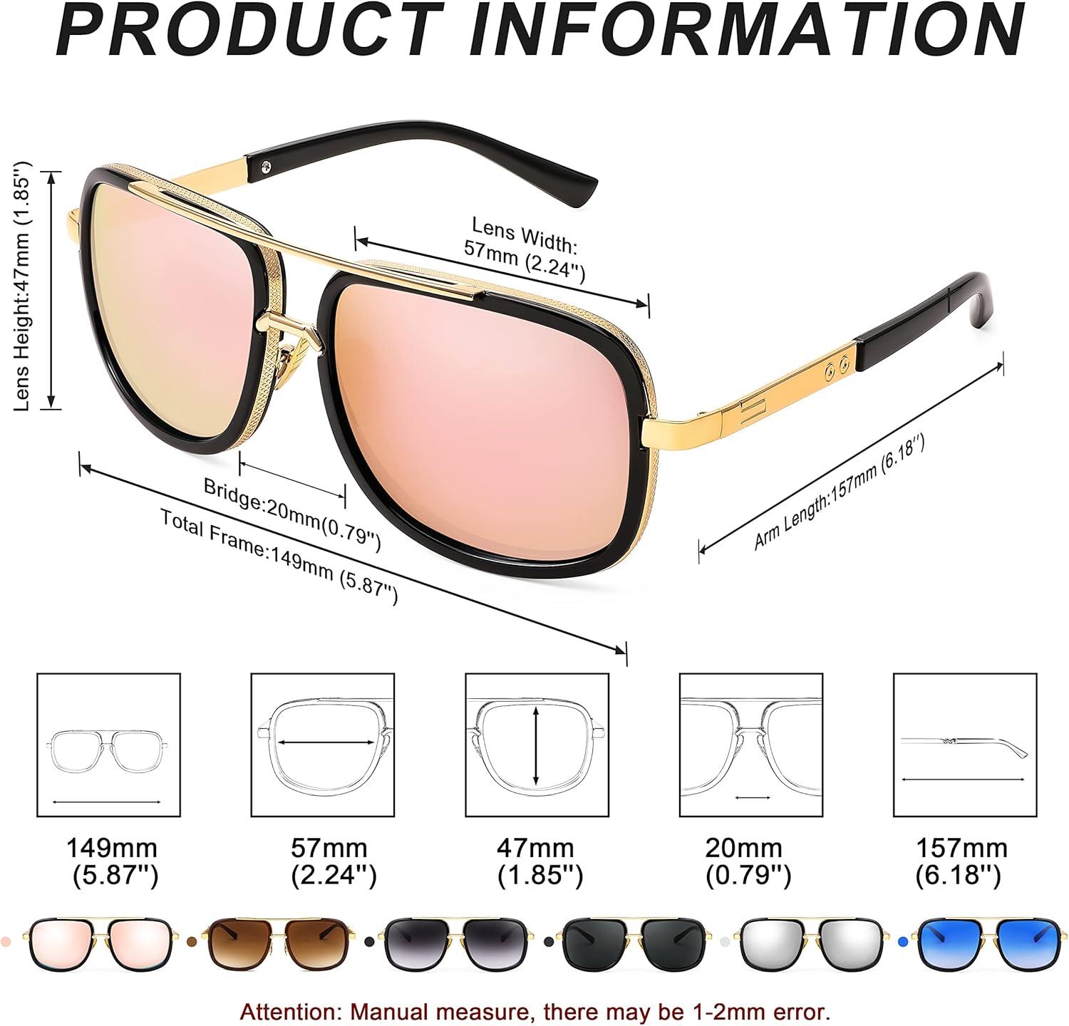 image:imageFEISEDY Retro Trendy Aviator Sunglasses Women Men Classic Vintage Square Sunglasses 70s Large Metal Shades B2321006 Gold FramePink Mirrored Lens