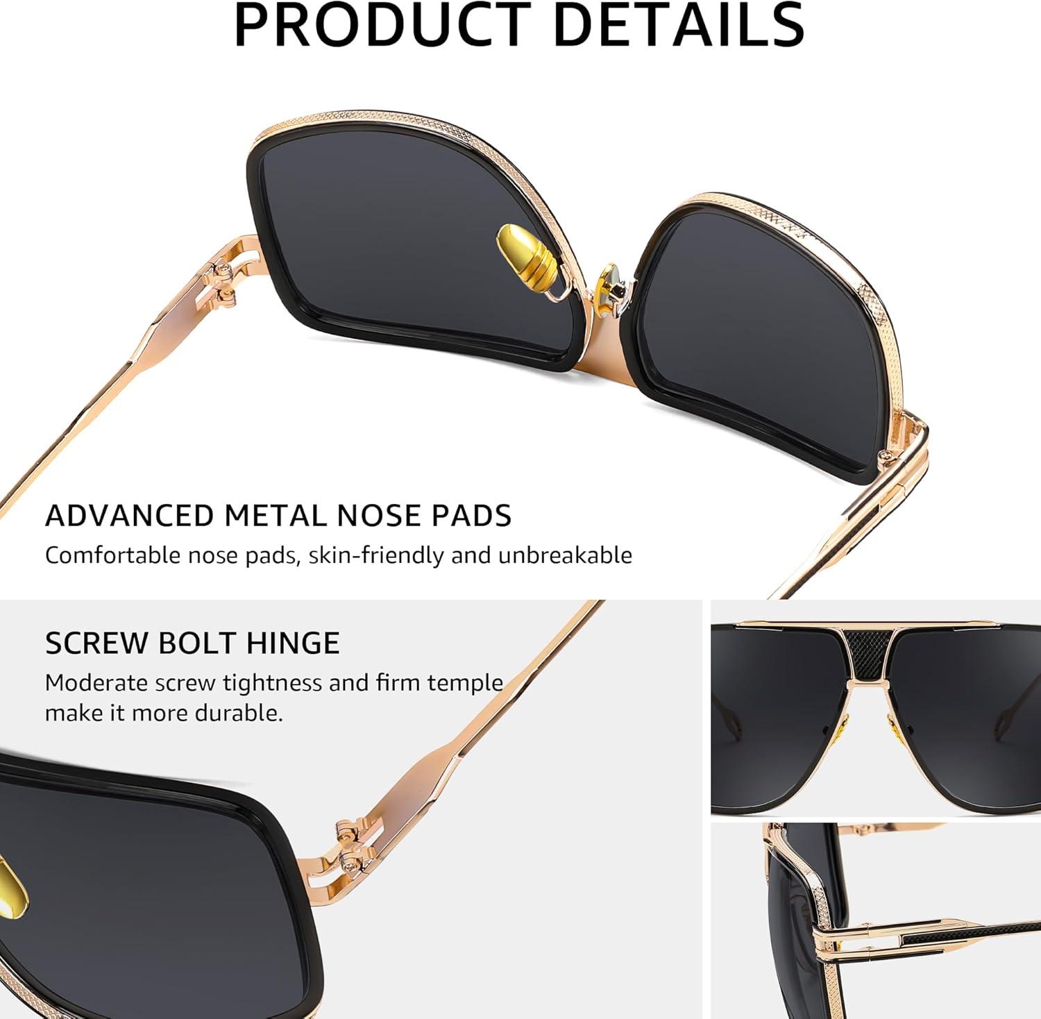 image:imageFEISEDY Sunglasses Mens Oversized Retro Metal Steampunk Shades Sunnies Fishing Driving B0272Gold Fram Black and Grey Lense