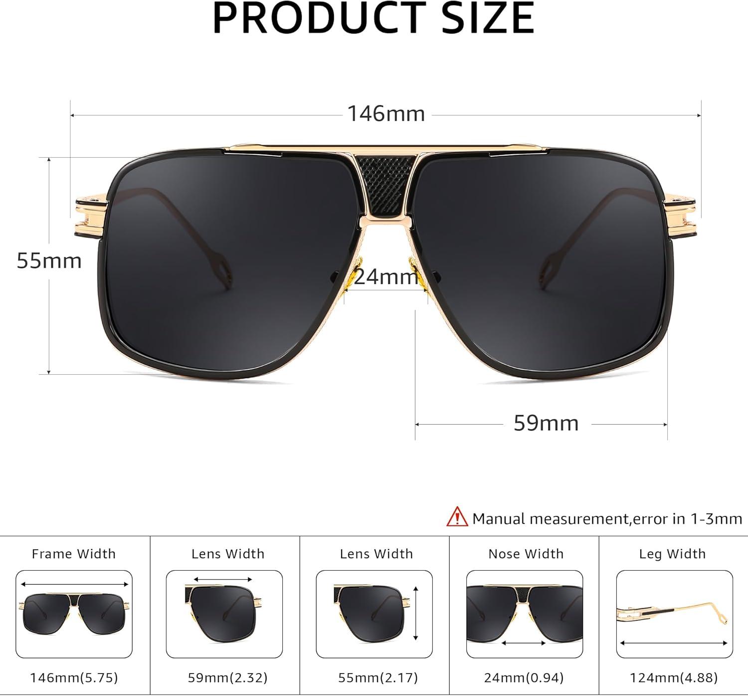 image:imageFEISEDY Sunglasses Mens Oversized Retro Metal Steampunk Shades Sunnies Fishing Driving B0272Gold Fram Black and Grey Lense
