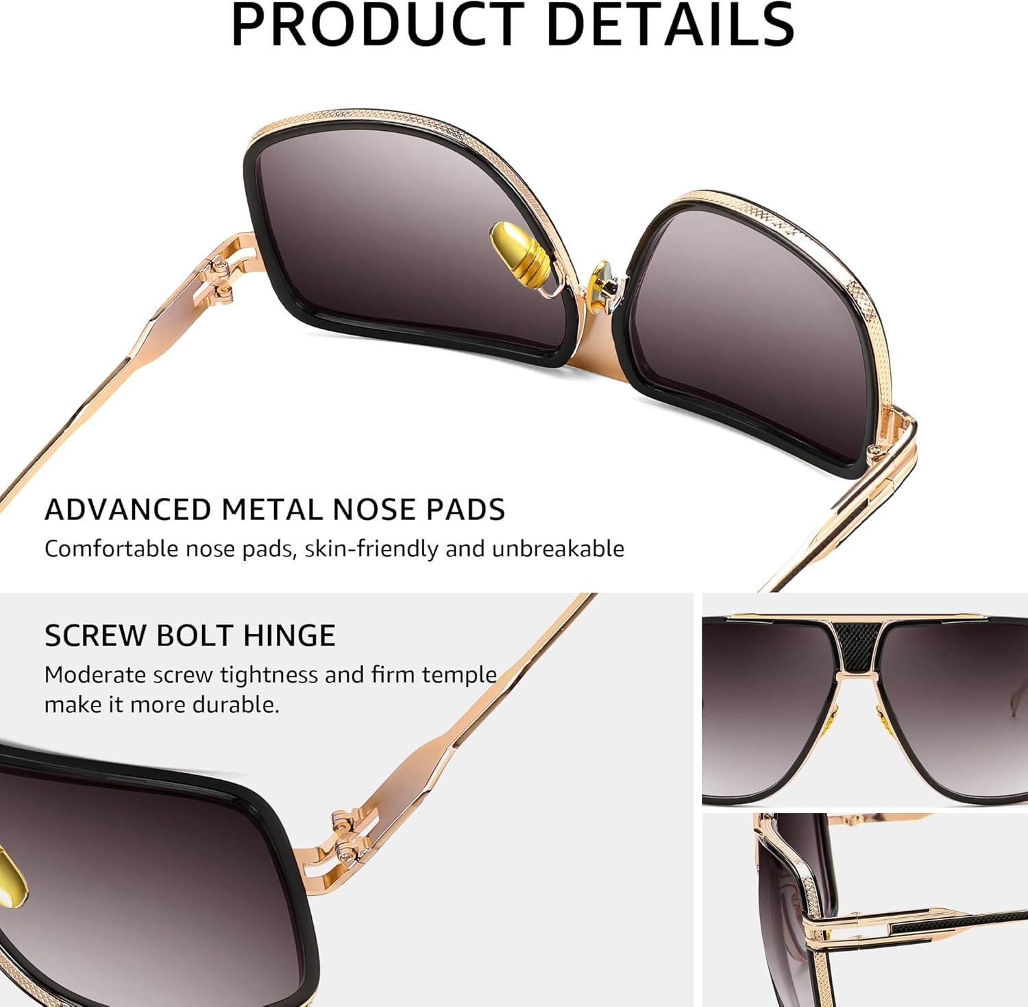 image:imageFEISEDY Sunglasses Mens Oversized Retro Metal Steampunk Shades Sunnies Fishing Driving B0272Gold Framed and Grey Lens