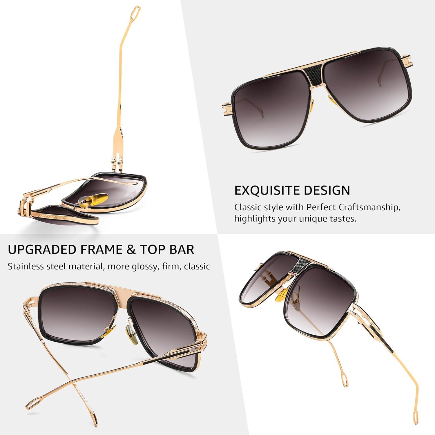 image:imageFEISEDY Sunglasses Mens Oversized Retro Metal Steampunk Shades Sunnies Fishing Driving B0272Gold Framed and Grey Lens