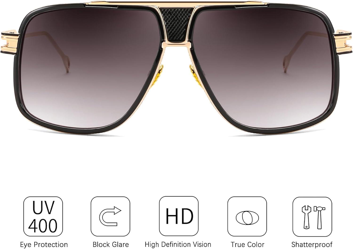 image:imageFEISEDY Sunglasses Mens Oversized Retro Metal Steampunk Shades Sunnies Fishing Driving B0272Gold Framed and Grey Lens