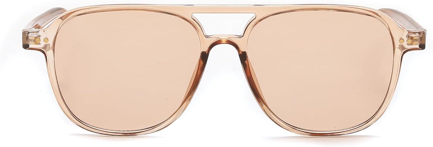 image:imageFEISEDY Vintage Square 70s Aviator Sunglasses Women Men Classic Trendy Acetate Frame UV400 Sun Glasses B0117Transparent Tea Light Tea