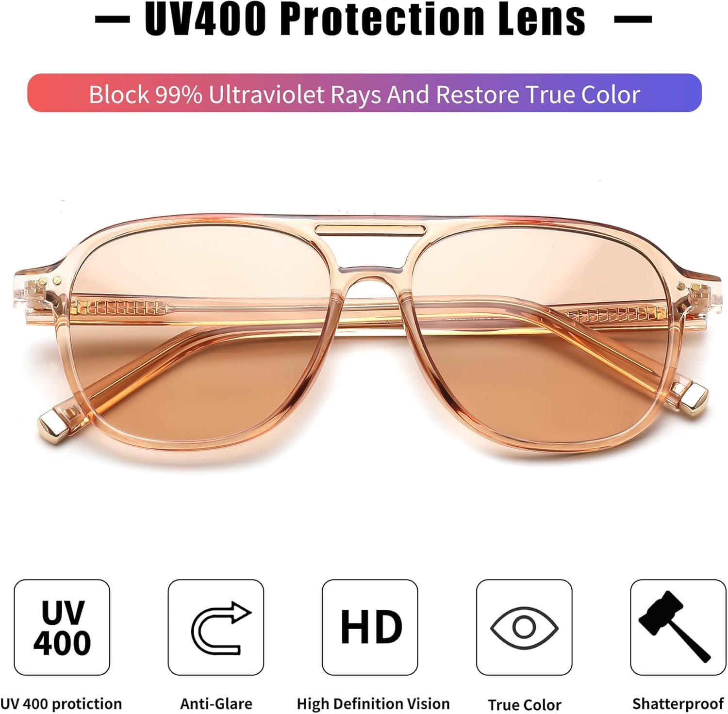 image:imageFEISEDY Vintage Square 70s Aviator Sunglasses Women Men Classic Trendy Acetate Frame UV400 Sun Glasses B0117Transparent Tea Light Tea