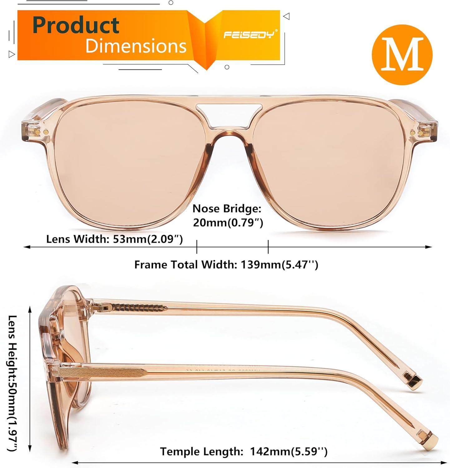 image:imageFEISEDY Vintage Square 70s Aviator Sunglasses Women Men Classic Trendy Acetate Frame UV400 Sun Glasses B0117Transparent Tea Light Tea